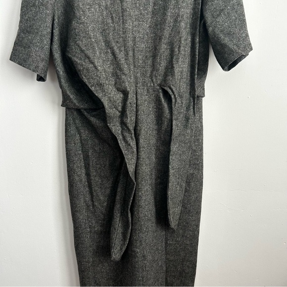 Zara Dark Gray Wool-Blend Short Sleeve Front Knotted Midi Dress - Picture 5 of 8